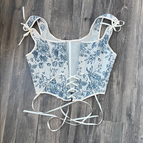 Blue and White Floral Corset Bodice Renaissance Faire Costume Size Medium - Picture 9 of 14